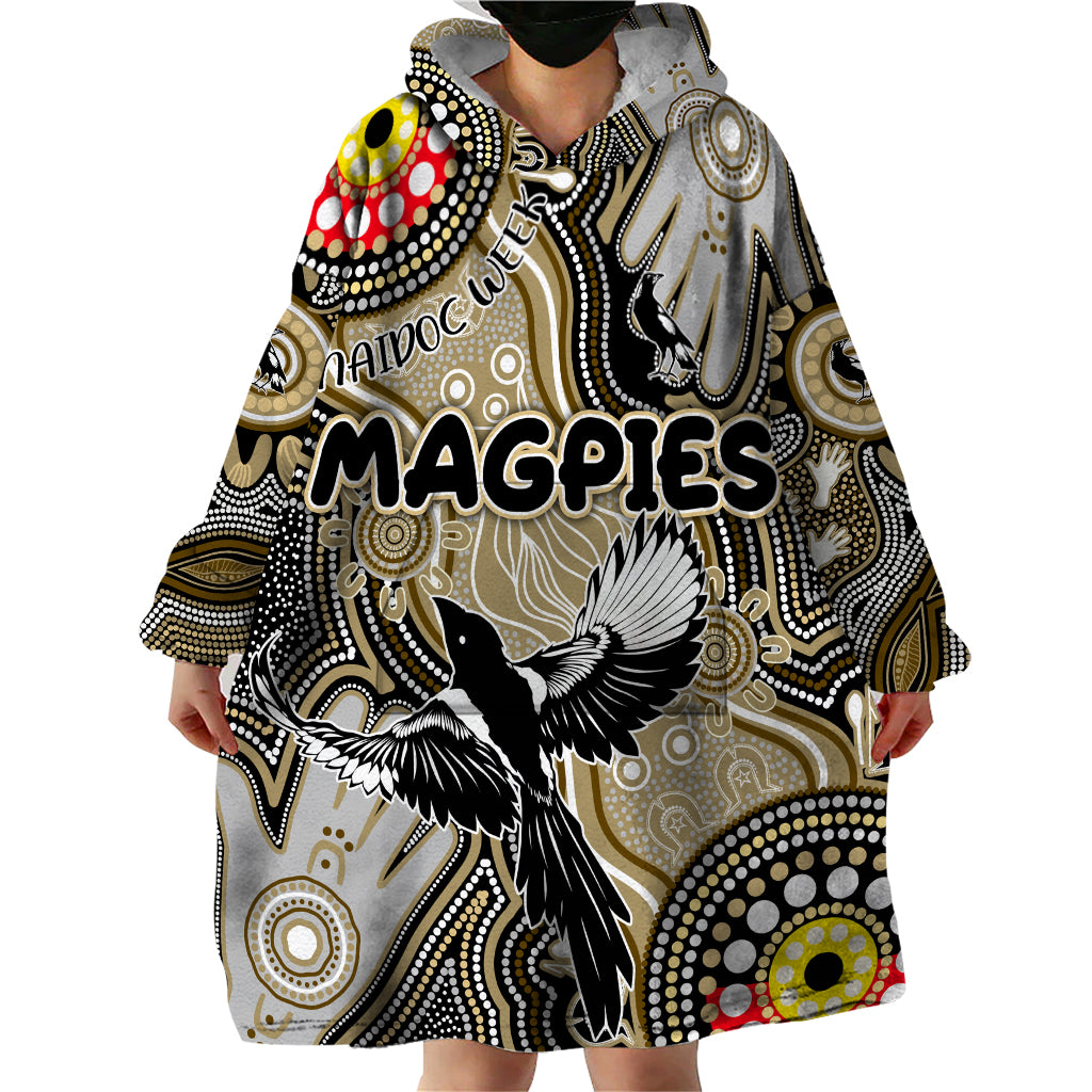 Personalised NAIDOC Week 2024 Collingwood Magpies Wearable Blanket Hoodie Australian Aboriginal Hand Painting