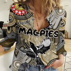 Personalised NAIDOC Week 2024 Collingwood Magpies Women Casual Shirt Australian Aboriginal Hand Painting