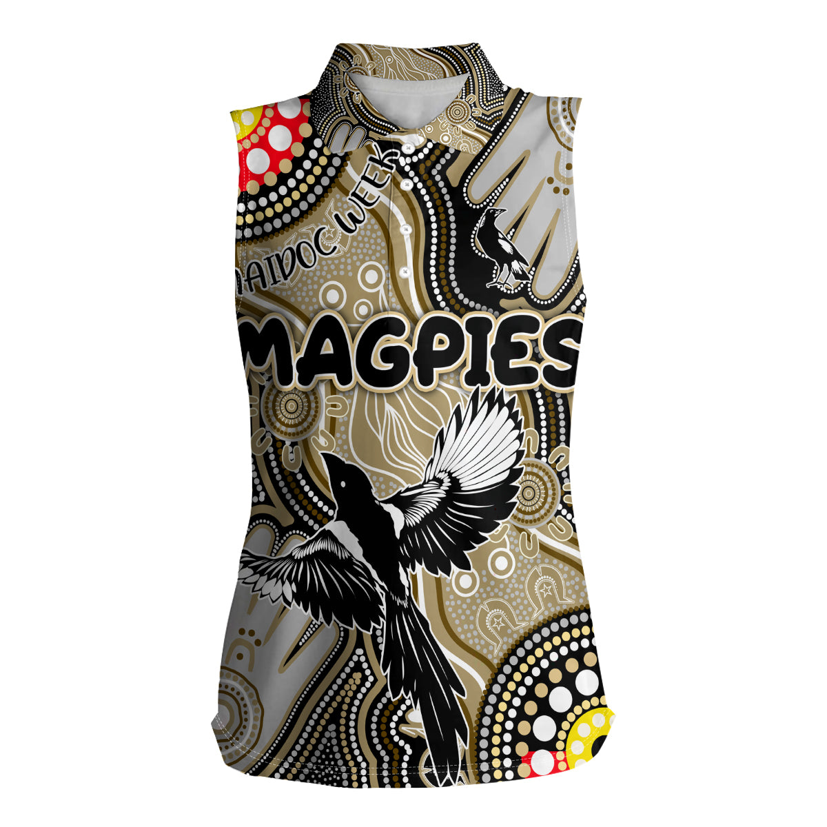Personalised NAIDOC Week 2024 Collingwood Magpies Women Sleeveless Polo Shirt Australian Aboriginal Hand Painting