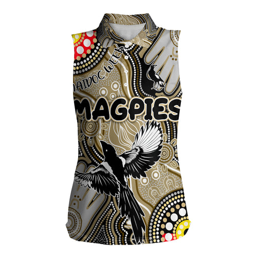 Personalised NAIDOC Week 2024 Collingwood Magpies Women Sleeveless Polo Shirt Australian Aboriginal Hand Painting