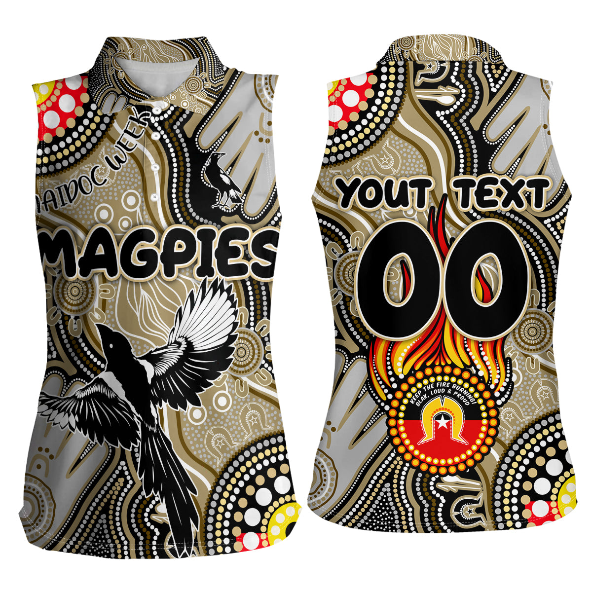 Personalised NAIDOC Week 2024 Collingwood Magpies Women Sleeveless Polo Shirt Australian Aboriginal Hand Painting
