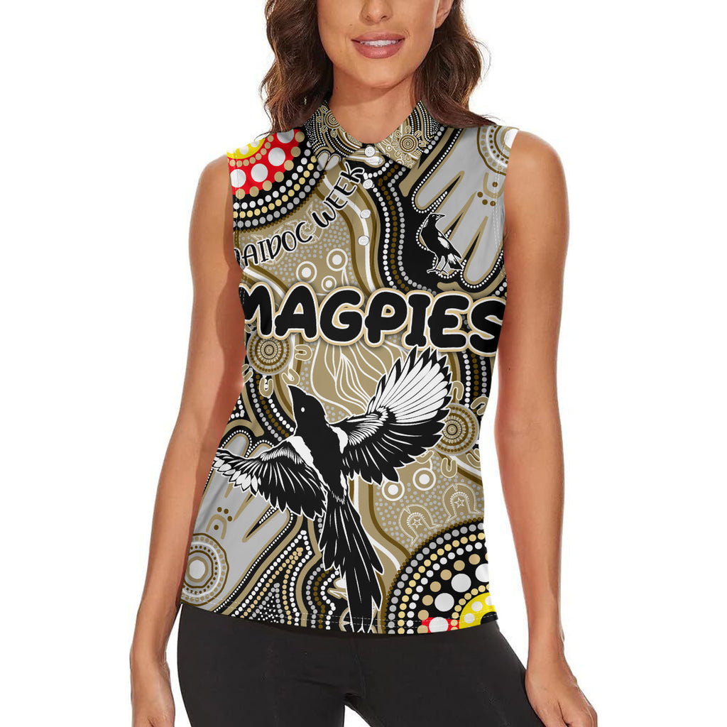 Personalised NAIDOC Week 2024 Collingwood Magpies Women Sleeveless Polo Shirt Australian Aboriginal Hand Painting