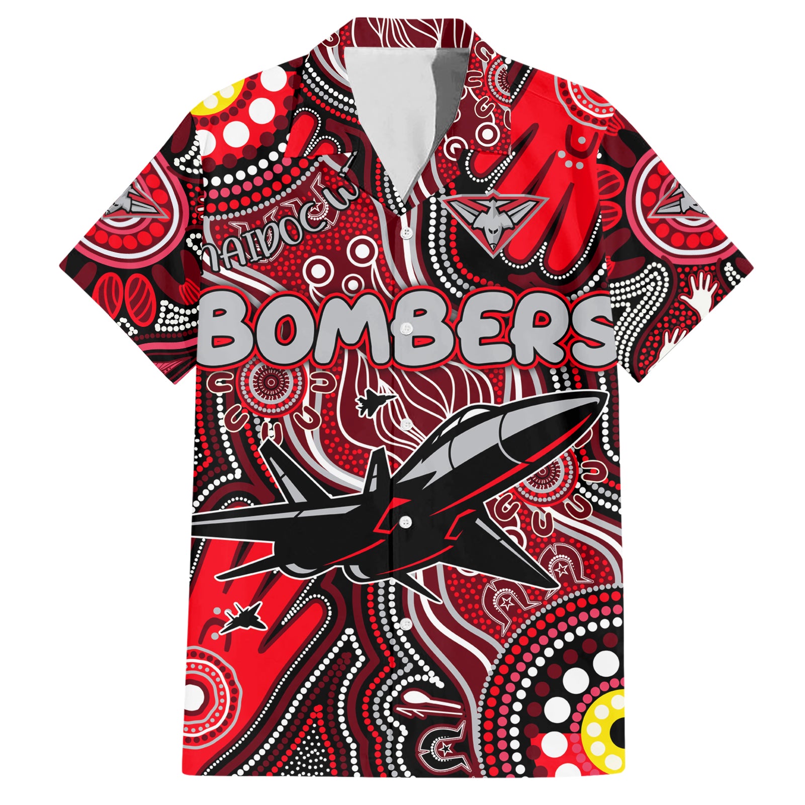 Personalised NAIDOC Week 2024 Essendon Bombers Hawaiian Shirt Australian Aboriginal Hand Painting