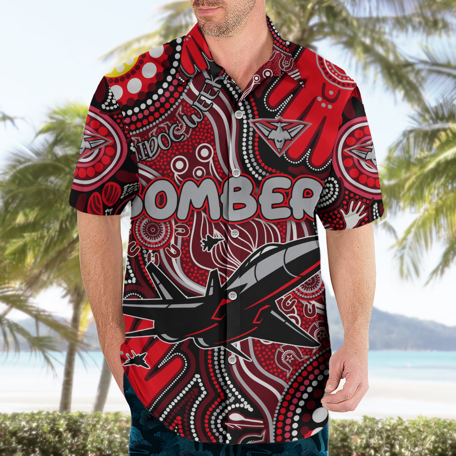 Personalised NAIDOC Week 2024 Essendon Bombers Hawaiian Shirt Australian Aboriginal Hand Painting