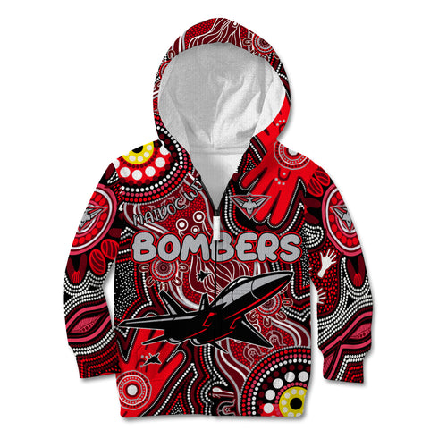 Personalised NAIDOC Week 2024 Essendon Bombers Kid Hoodie Australian Aboriginal Hand Painting