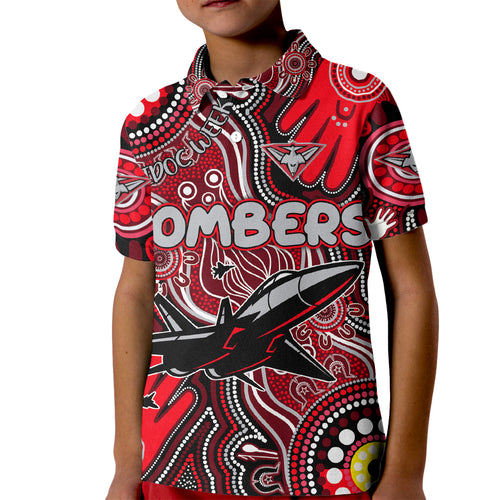 Personalised NAIDOC Week 2024 Essendon Bombers Kid Polo Shirt Australian Aboriginal Hand Painting