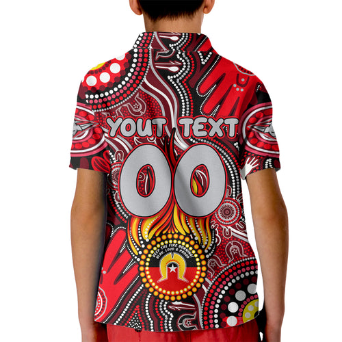 Personalised NAIDOC Week 2024 Essendon Bombers Kid Polo Shirt Australian Aboriginal Hand Painting