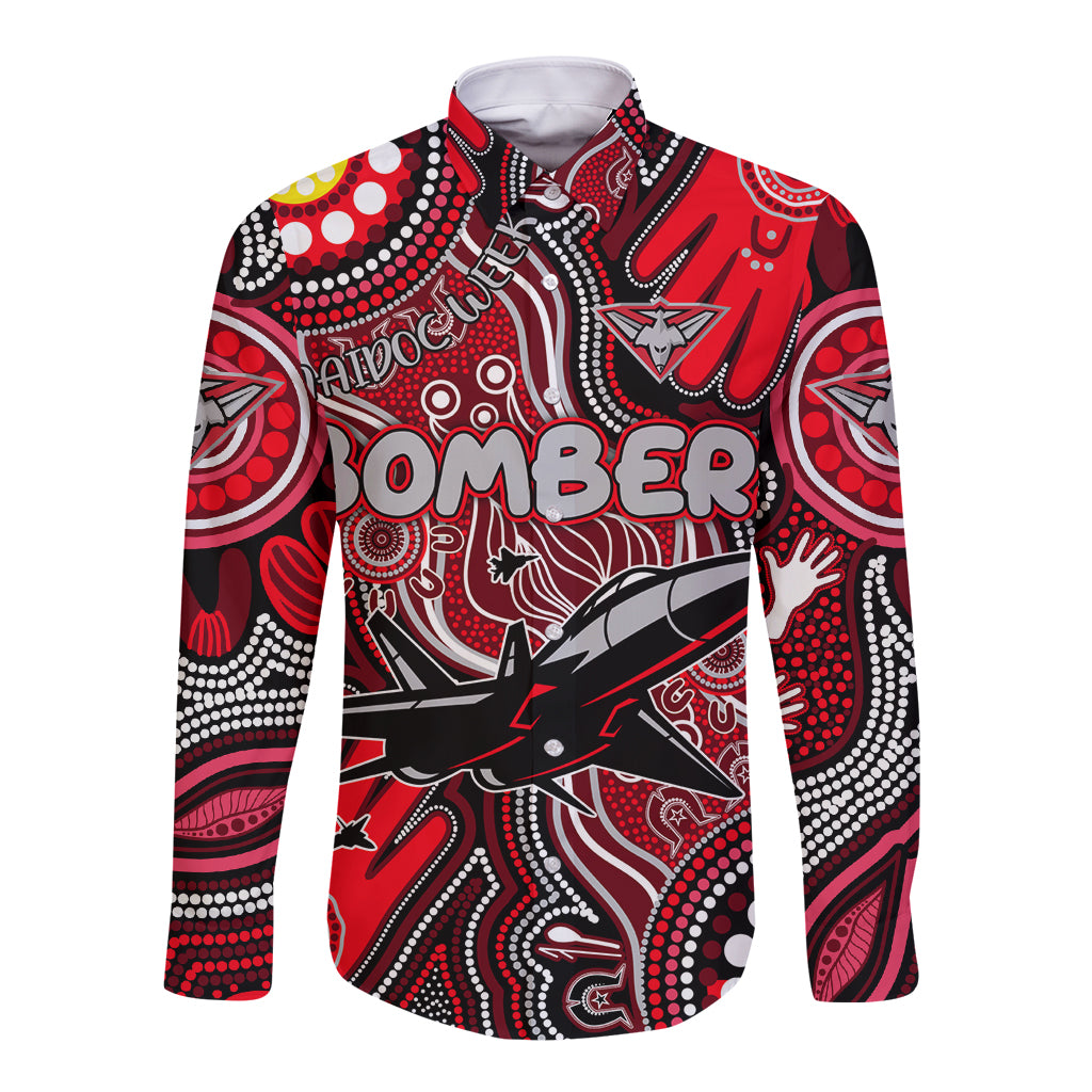 Personalised NAIDOC Week 2024 Essendon Bombers Long Sleeve Button Shirt Australian Aboriginal Hand Painting