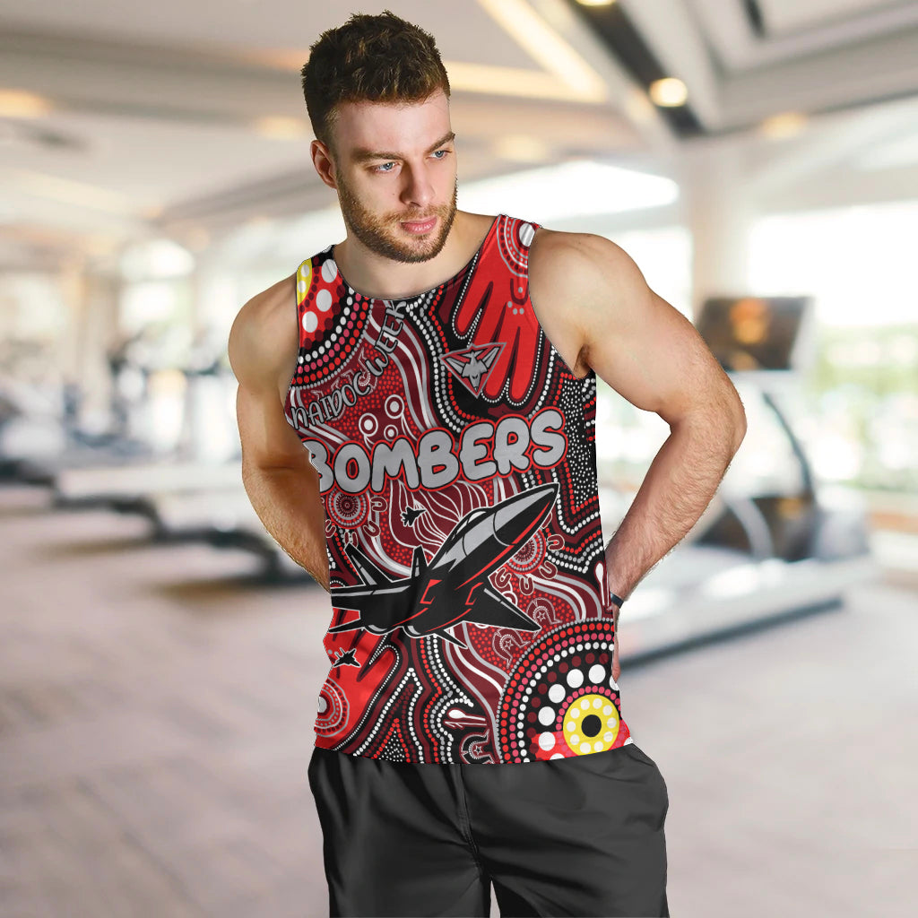 Personalised NAIDOC Week 2024 Essendon Bombers Men Tank Top Australian Aboriginal Hand Painting