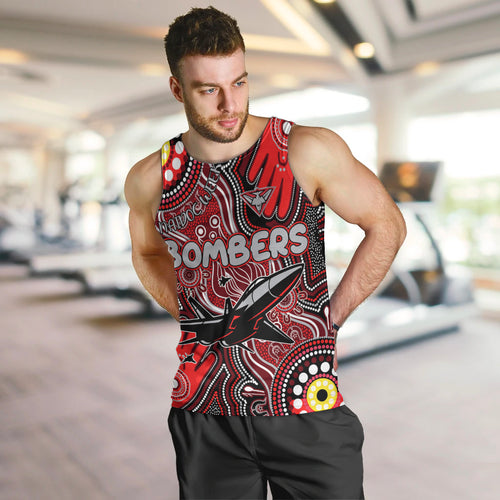 Personalised NAIDOC Week 2024 Essendon Bombers Men Tank Top Australian Aboriginal Hand Painting