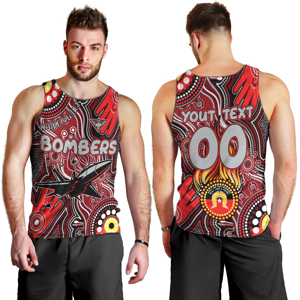 Personalised NAIDOC Week 2024 Essendon Bombers Men Tank Top Australian Aboriginal Hand Painting