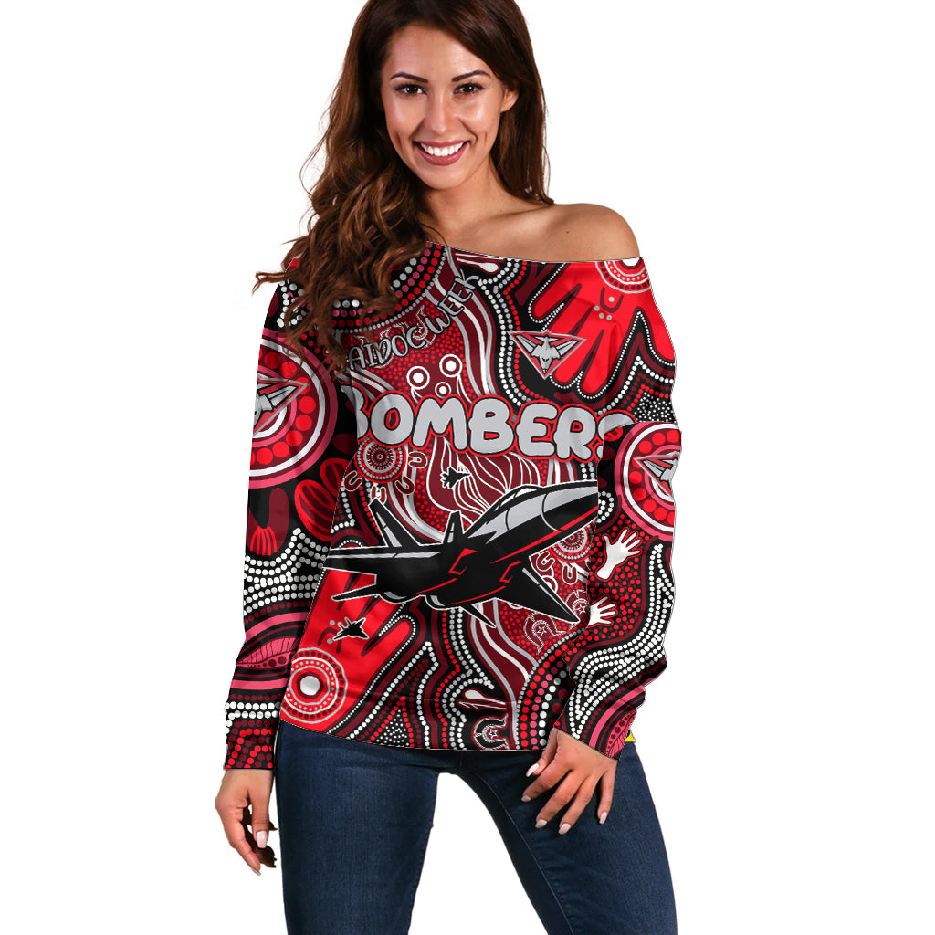 Personalised NAIDOC Week 2024 Essendon Bombers Off Shoulder Sweater Australian Aboriginal Hand Painting