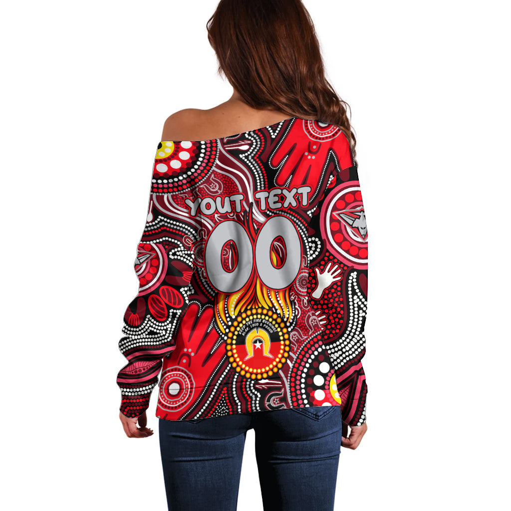 Personalised NAIDOC Week 2024 Essendon Bombers Off Shoulder Sweater Australian Aboriginal Hand Painting