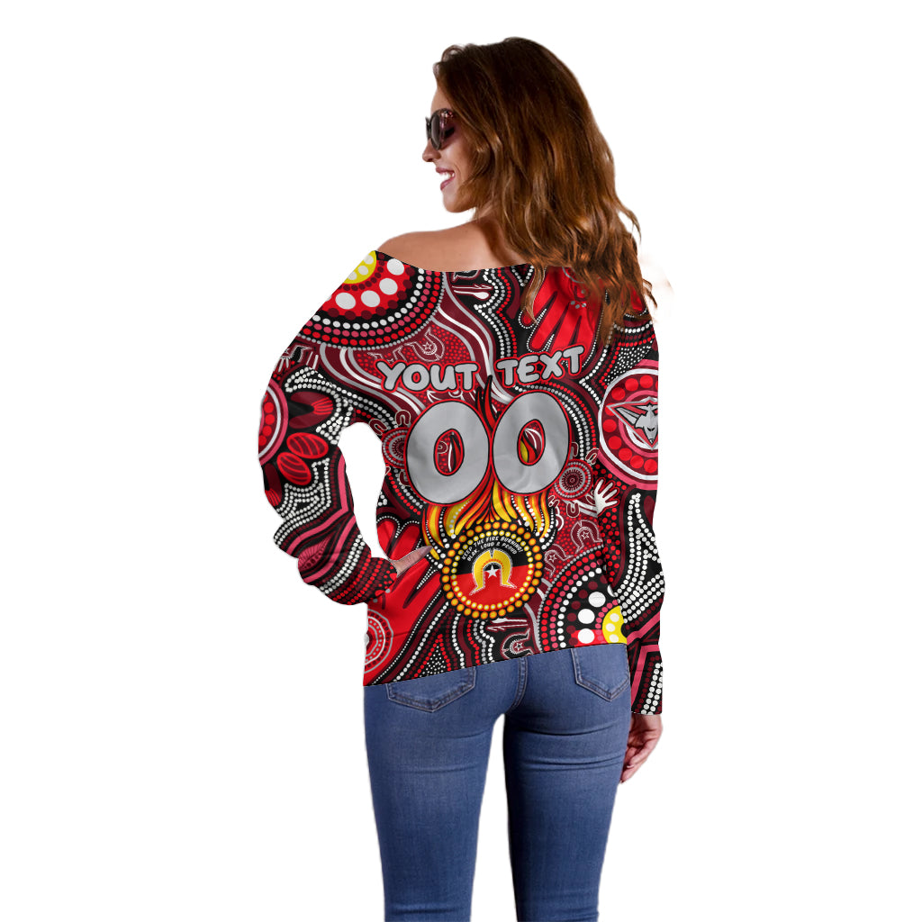 Personalised NAIDOC Week 2024 Essendon Bombers Off Shoulder Sweater Australian Aboriginal Hand Painting