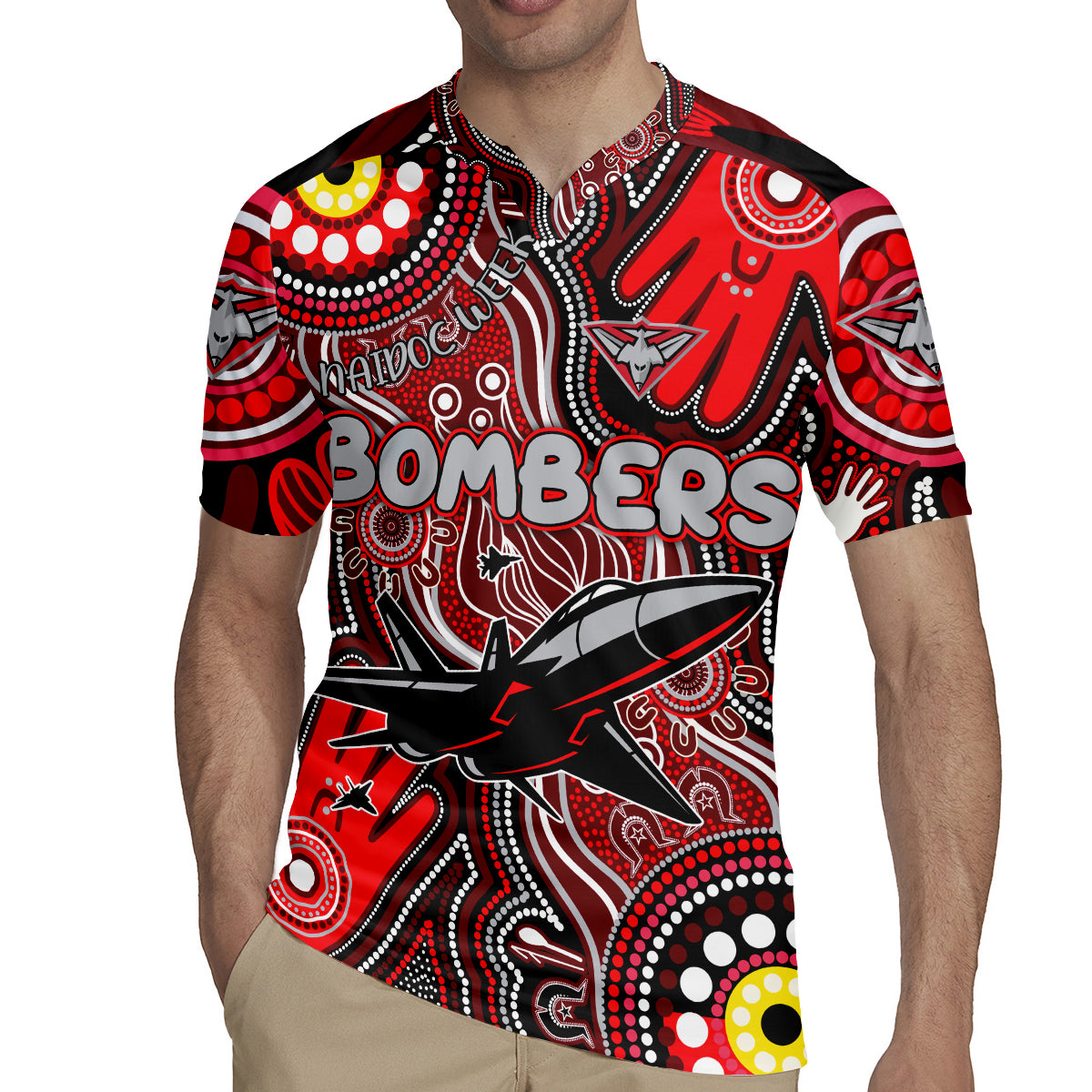 Personalised NAIDOC Week 2024 Essendon Bombers Rugby Jersey Australian Aboriginal Hand Painting