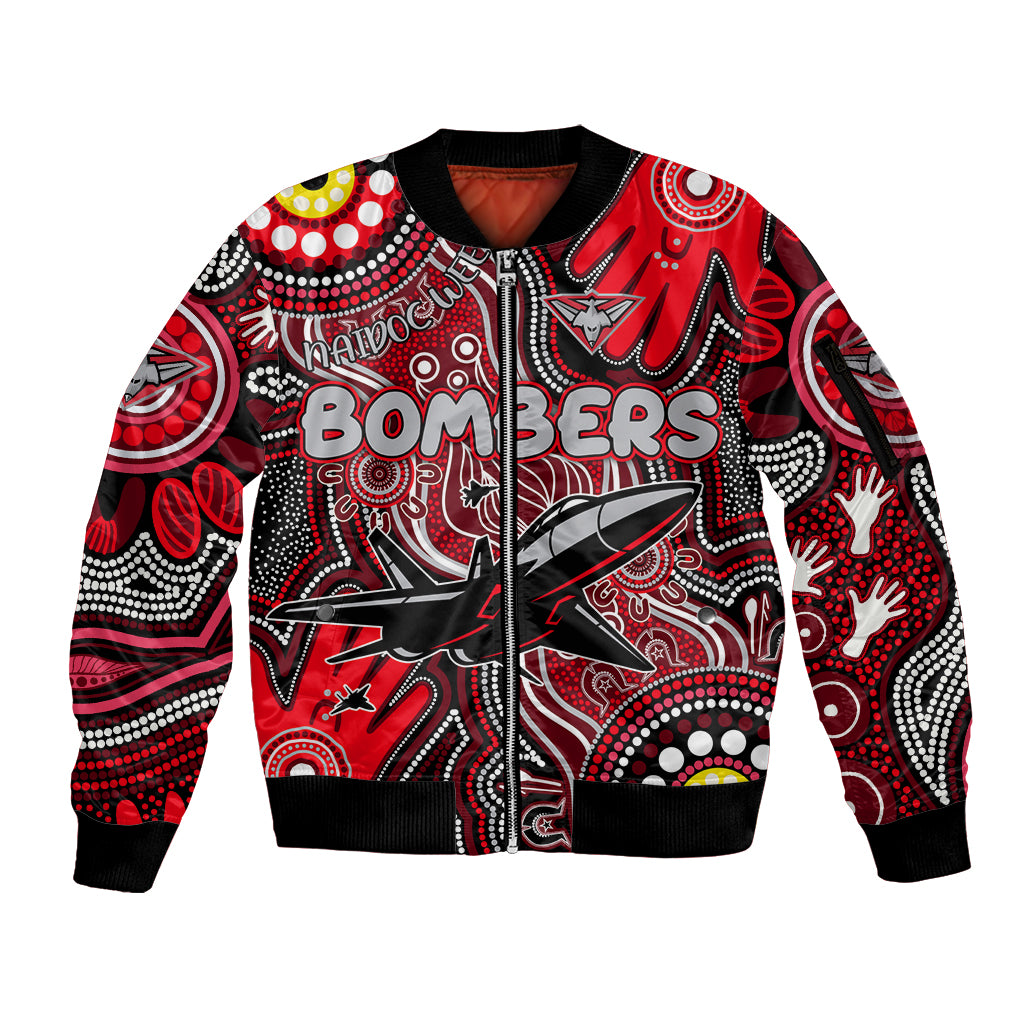 Personalised NAIDOC Week 2024 Essendon Bombers Sleeve Zip Bomber Jacket Australian Aboriginal Hand Painting