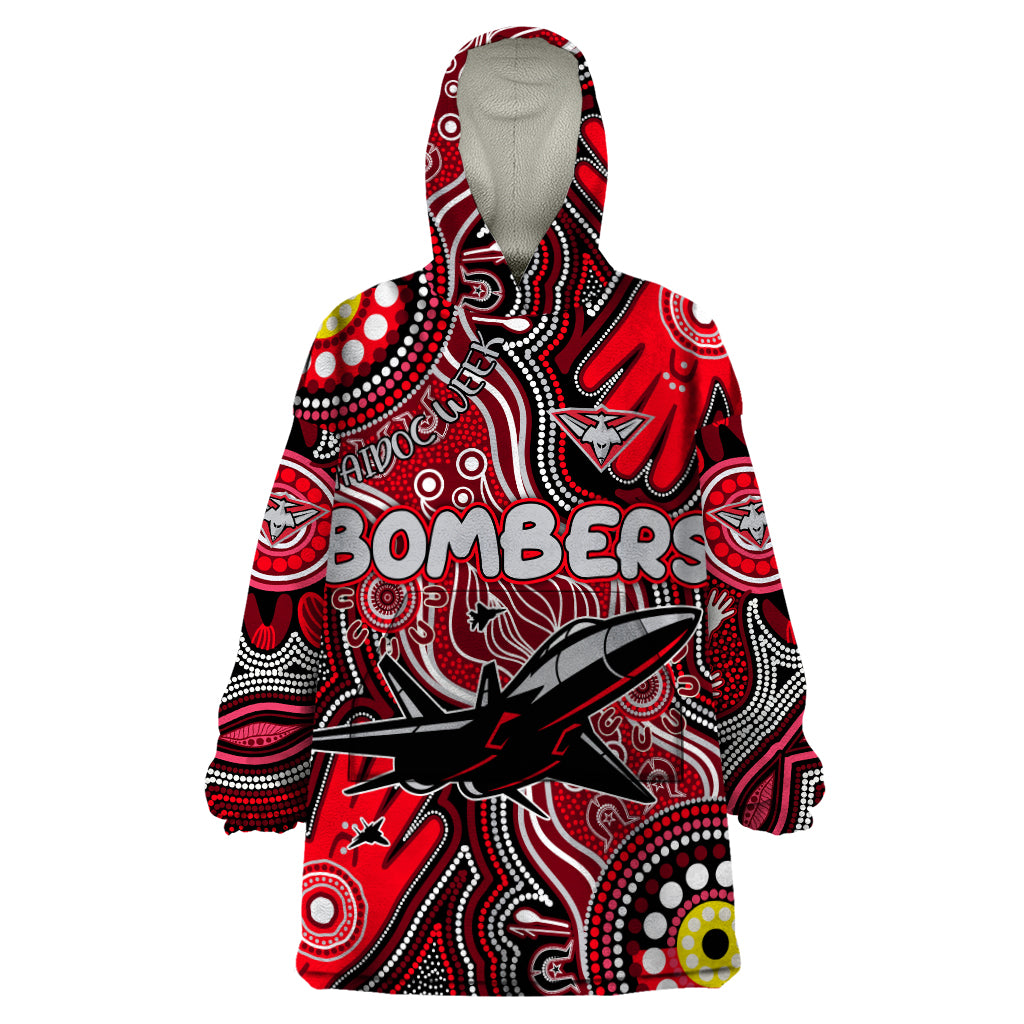 Personalised NAIDOC Week 2024 Essendon Bombers Wearable Blanket Hoodie Australian Aboriginal Hand Painting