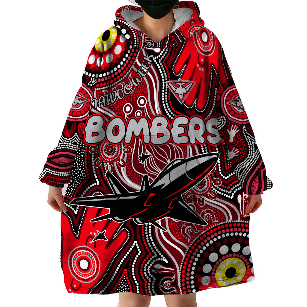 Personalised NAIDOC Week 2024 Essendon Bombers Wearable Blanket Hoodie Australian Aboriginal Hand Painting