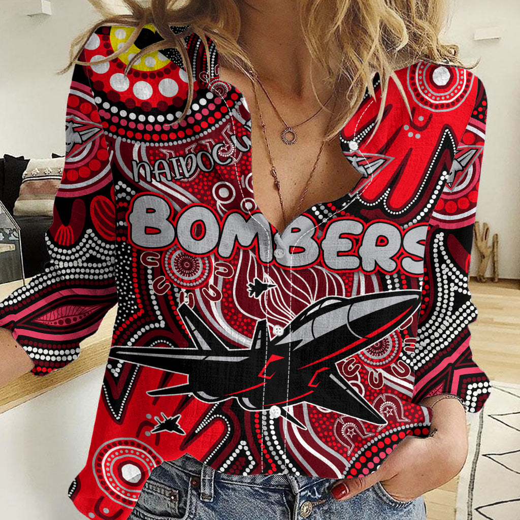 Personalised NAIDOC Week 2024 Essendon Bombers Women Casual Shirt Australian Aboriginal Hand Painting