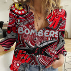 Personalised NAIDOC Week 2024 Essendon Bombers Women Casual Shirt Australian Aboriginal Hand Painting