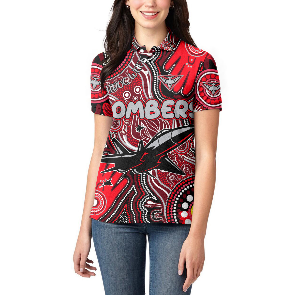 Personalised NAIDOC Week 2024 Essendon Bombers Women Polo Shirt Australian Aboriginal Hand Painting