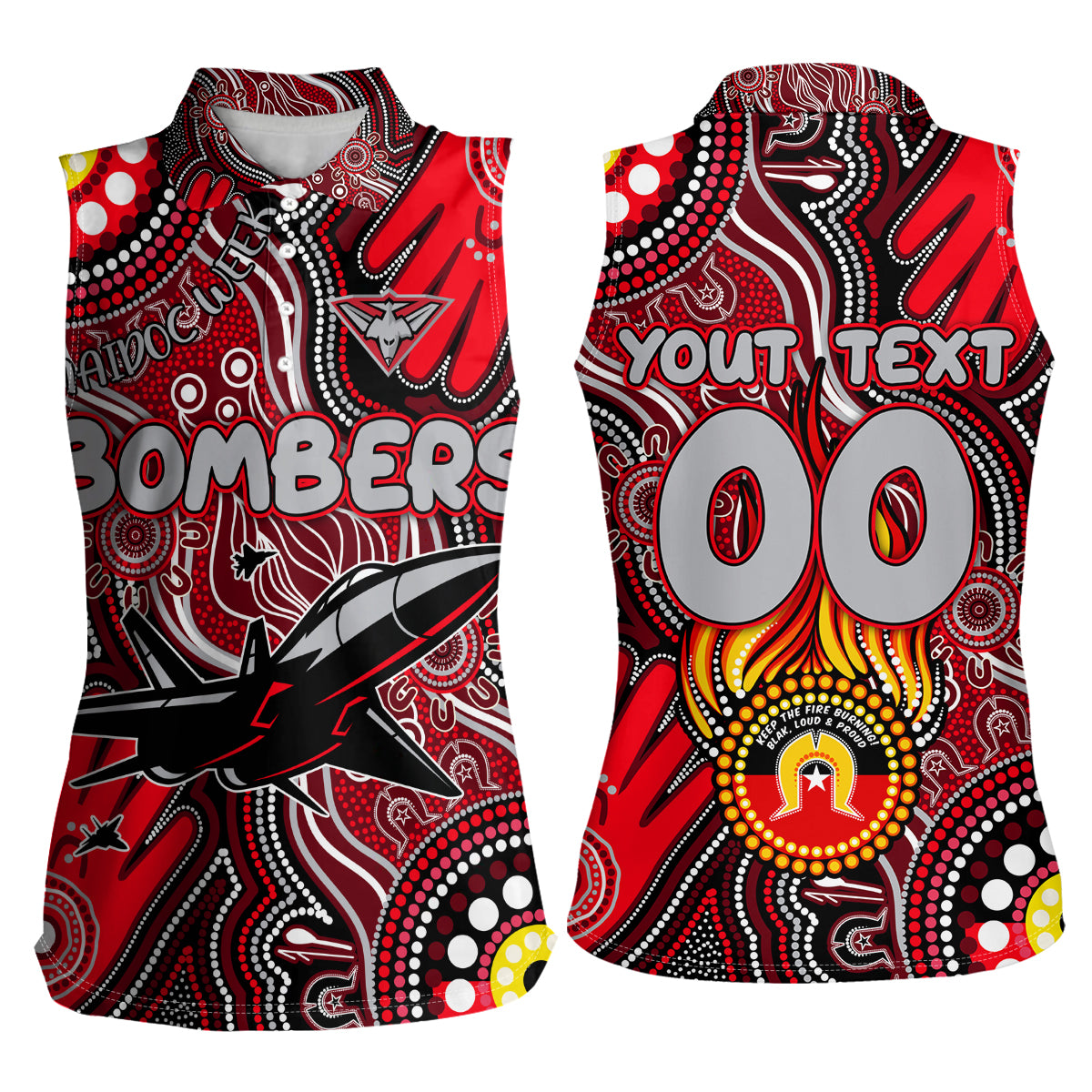 Personalised NAIDOC Week 2024 Essendon Bombers Women Sleeveless Polo Shirt Australian Aboriginal Hand Painting