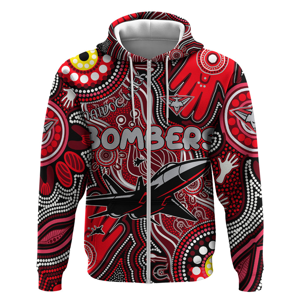 Personalised NAIDOC Week 2024 Essendon Bombers Zip Hoodie Australian Aboriginal Hand Painting