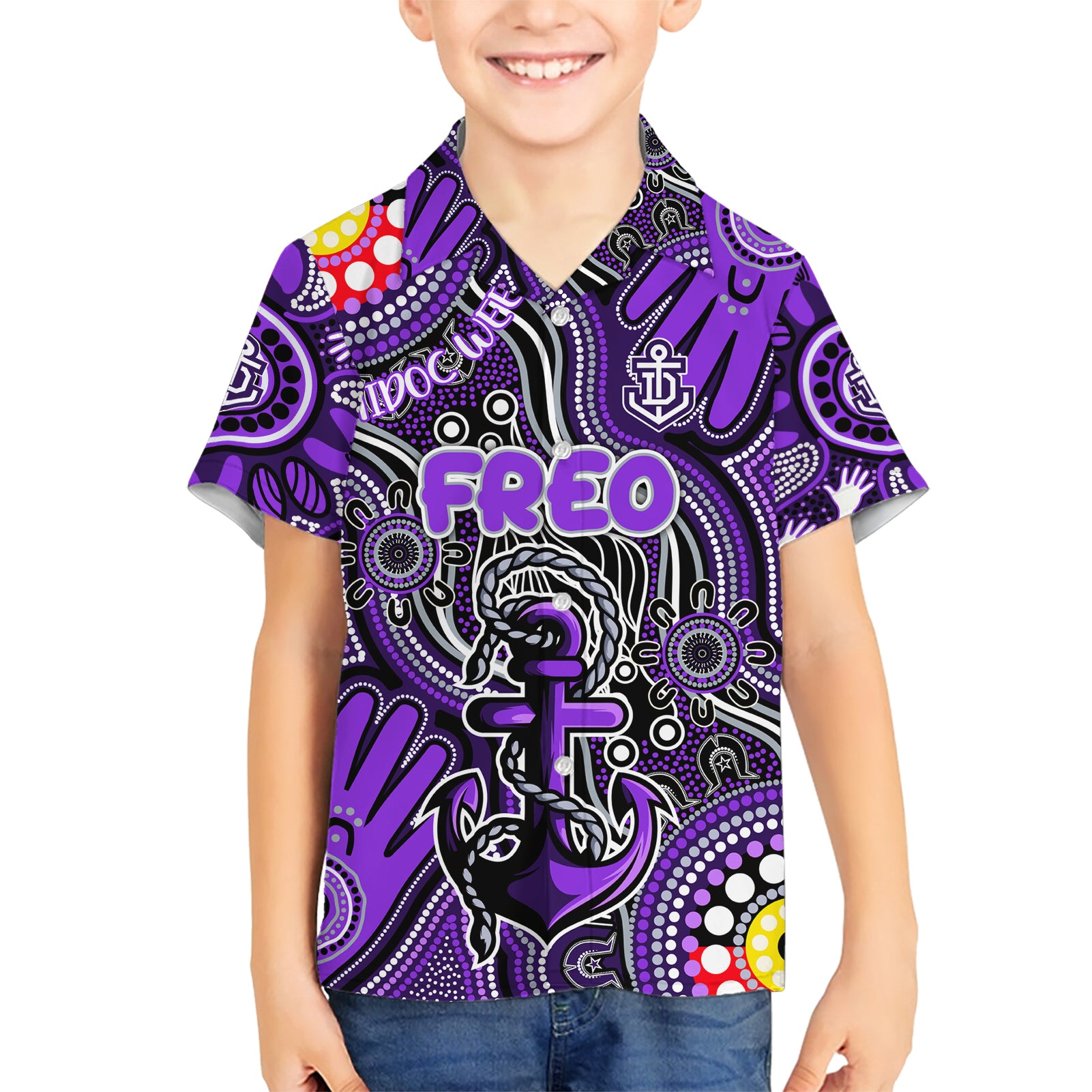 Personalised NAIDOC Week 2024 Fremantle Dockers Freo Kid Hawaiian Shirt Australian Aboriginal Hand Painting