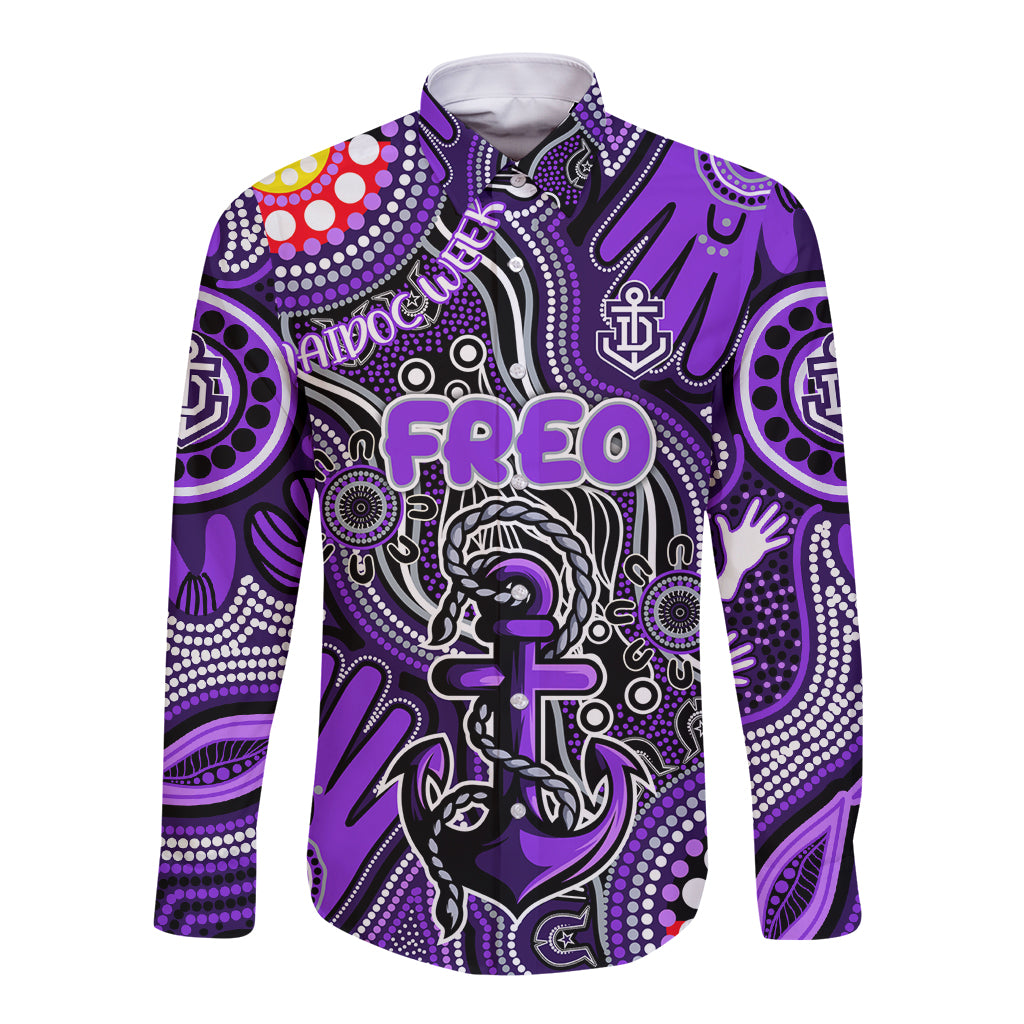 Personalised NAIDOC Week 2024 Fremantle Dockers Freo Long Sleeve Button Shirt Australian Aboriginal Hand Painting