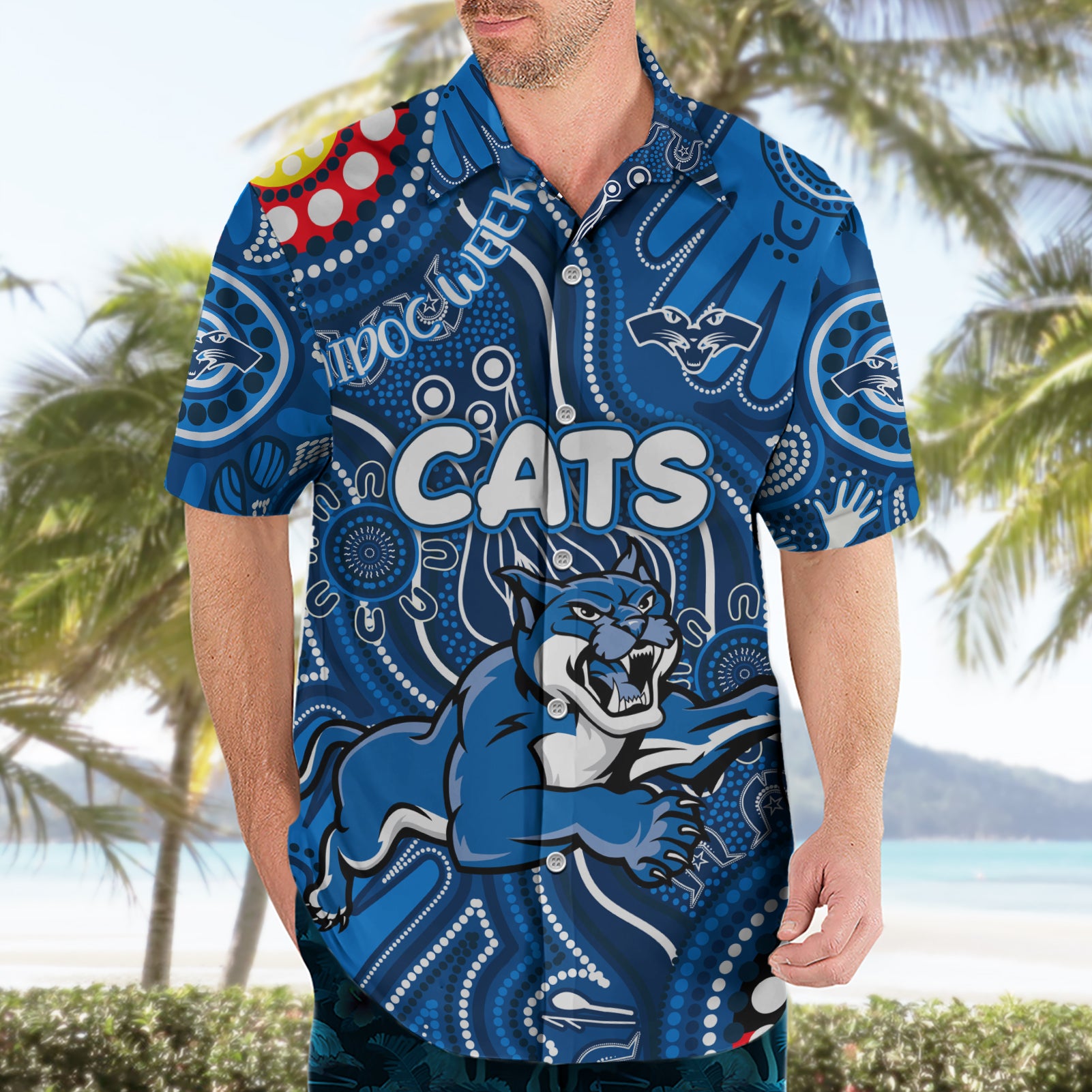 Personalised NAIDOC Week 2024 Geelong Cats Hawaiian Shirt Australian Aboriginal Hand Painting