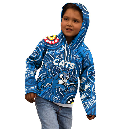 Personalised NAIDOC Week 2024 Geelong Cats Kid Hoodie Australian Aboriginal Hand Painting