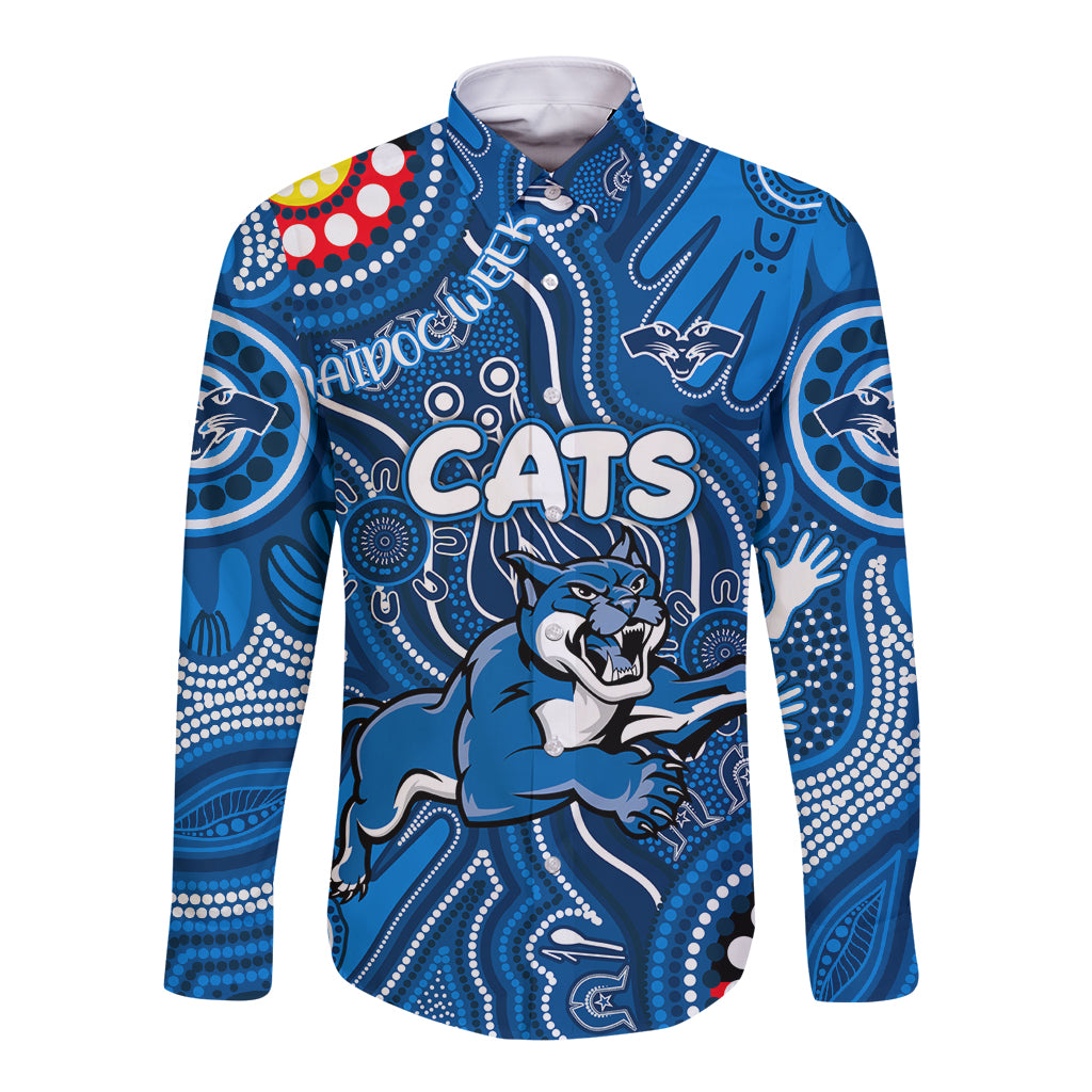 Personalised NAIDOC Week 2024 Geelong Cats Long Sleeve Button Shirt Australian Aboriginal Hand Painting