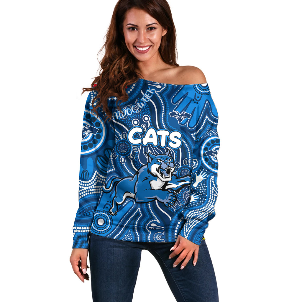 Personalised NAIDOC Week 2024 Geelong Cats Off Shoulder Sweater Australian Aboriginal Hand Painting