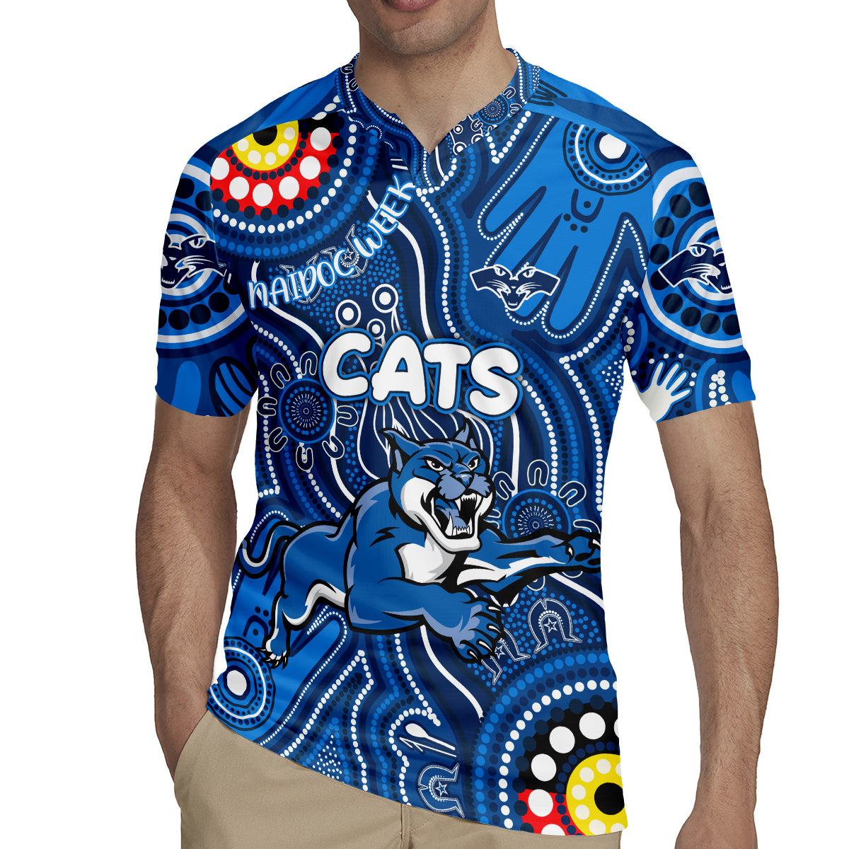 Personalised NAIDOC Week 2024 Geelong Cats Rugby Jersey Australian Aboriginal Hand Painting