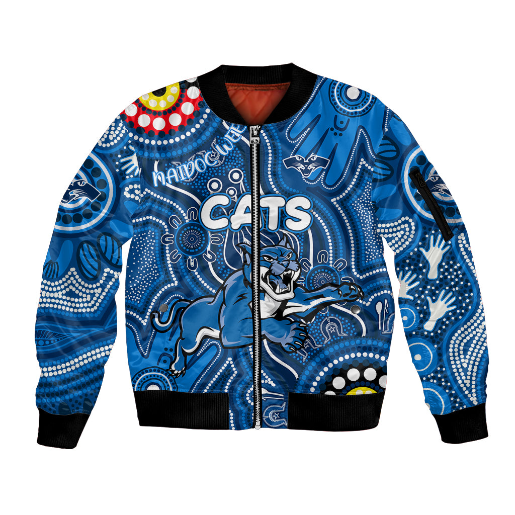 Personalised NAIDOC Week 2024 Geelong Cats Sleeve Zip Bomber Jacket Australian Aboriginal Hand Painting