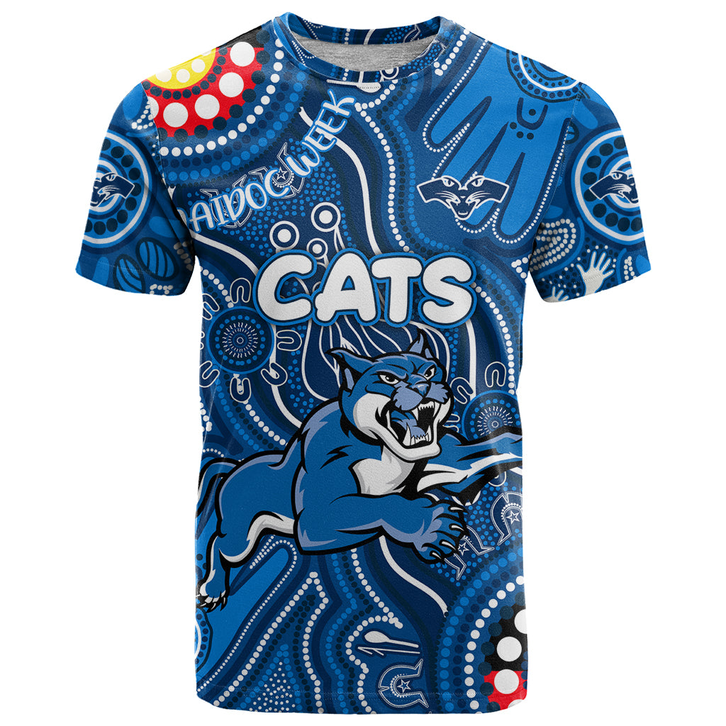 Personalised NAIDOC Week 2024 Geelong Cats T Shirt Australian Aboriginal Hand Painting