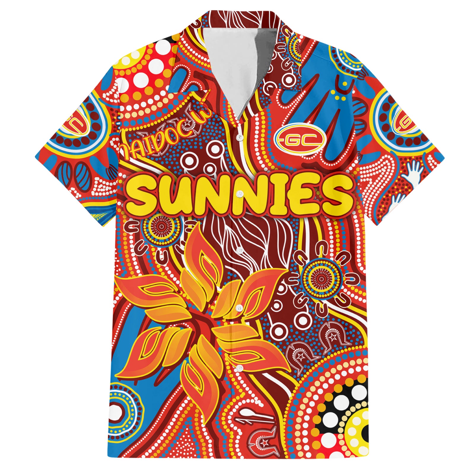 Personalised NAIDOC Week 2024 Gold Coast Suns Hawaiian Shirt Australian Aboriginal Hand Painting