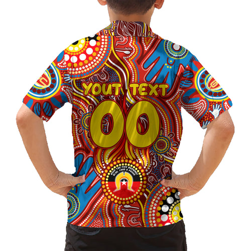 Personalised NAIDOC Week 2024 Gold Coast Suns Kid Hawaiian Shirt Australian Aboriginal Hand Painting
