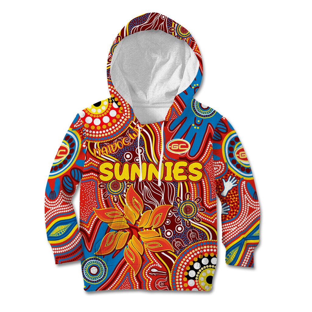 Personalised NAIDOC Week 2024 Gold Coast Suns Kid Hoodie Australian Aboriginal Hand Painting