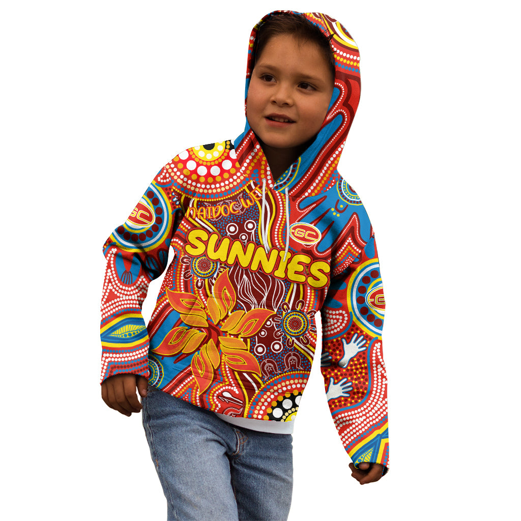 Personalised NAIDOC Week 2024 Gold Coast Suns Kid Hoodie Australian Aboriginal Hand Painting