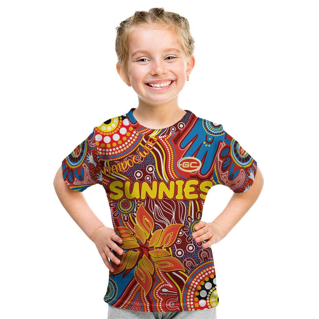 Personalised NAIDOC Week 2024 Gold Coast Suns Kid T Shirt Australian Aboriginal Hand Painting