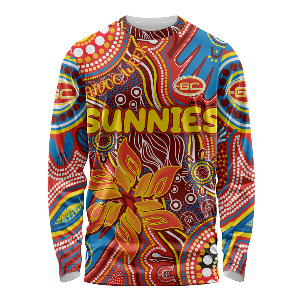 Personalised NAIDOC Week 2024 Gold Coast Suns Long Sleeve Shirt Australian Aboriginal Hand Painting