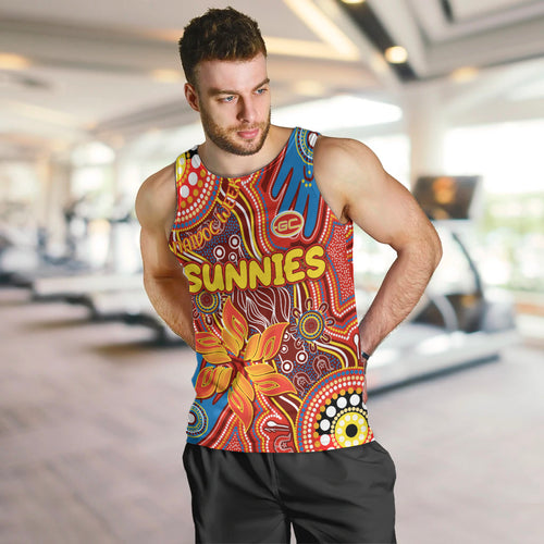 Personalised NAIDOC Week 2024 Gold Coast Suns Men Tank Top Australian Aboriginal Hand Painting
