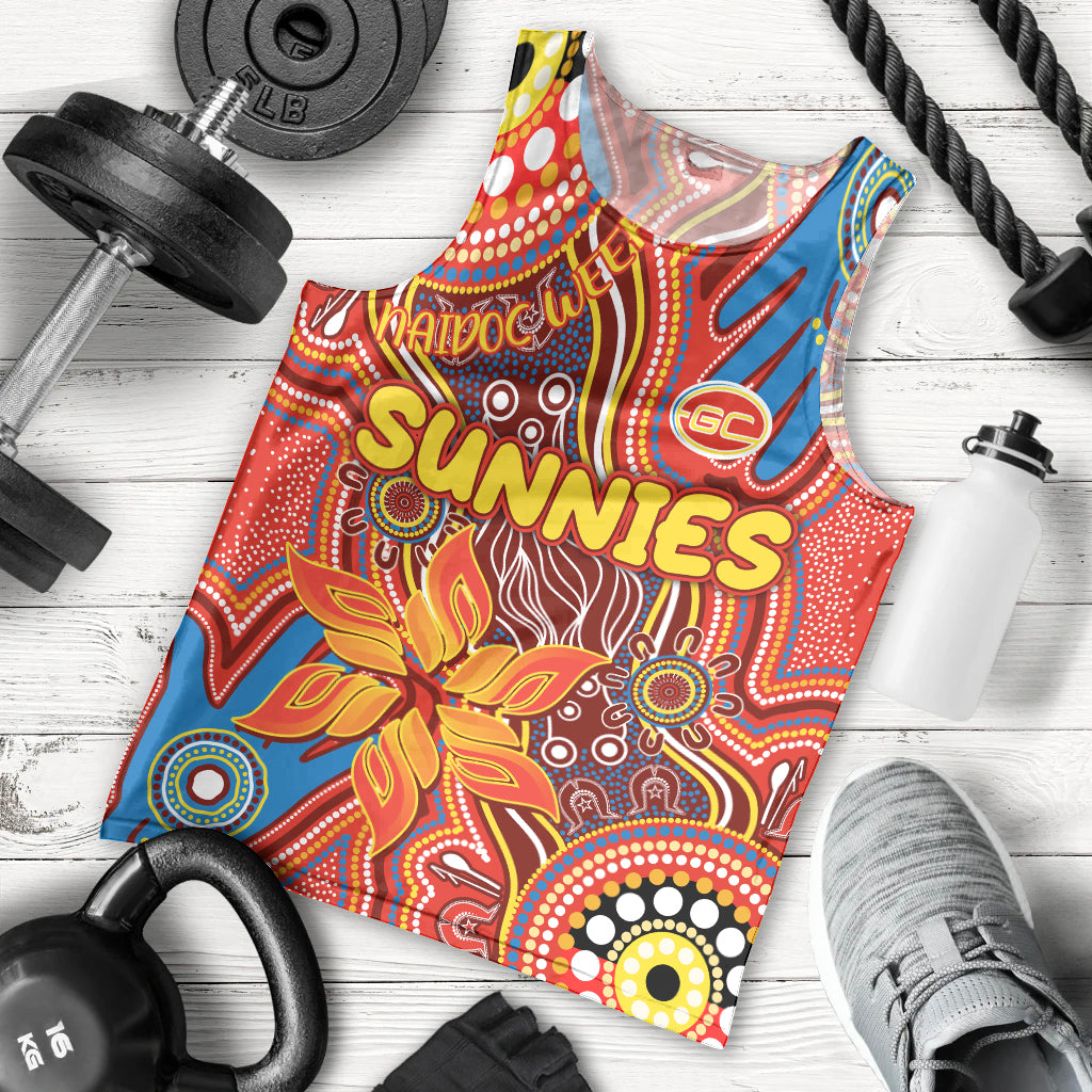 Personalised NAIDOC Week 2024 Gold Coast Suns Men Tank Top Australian Aboriginal Hand Painting