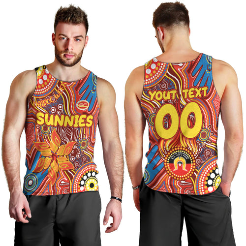 Personalised NAIDOC Week 2024 Gold Coast Suns Men Tank Top Australian Aboriginal Hand Painting