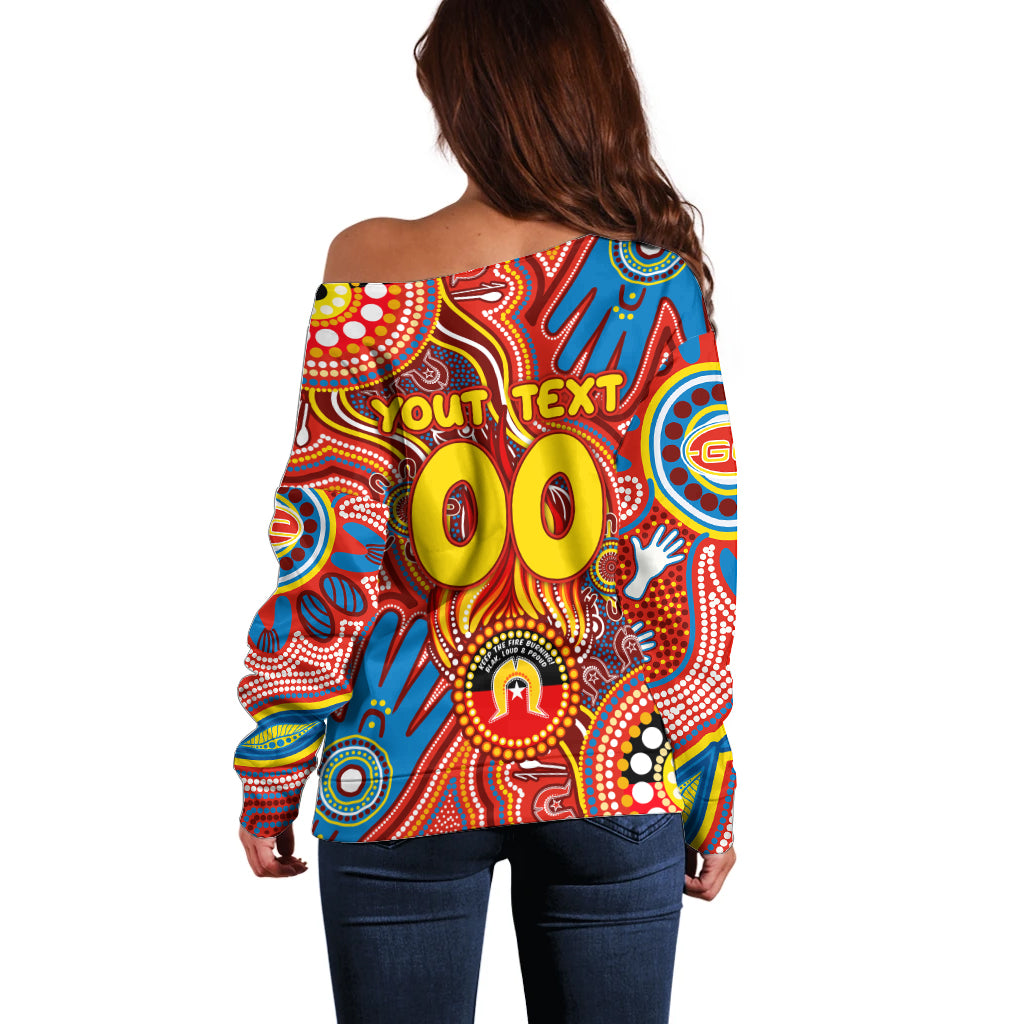 Personalised NAIDOC Week 2024 Gold Coast Suns Off Shoulder Sweater Australian Aboriginal Hand Painting