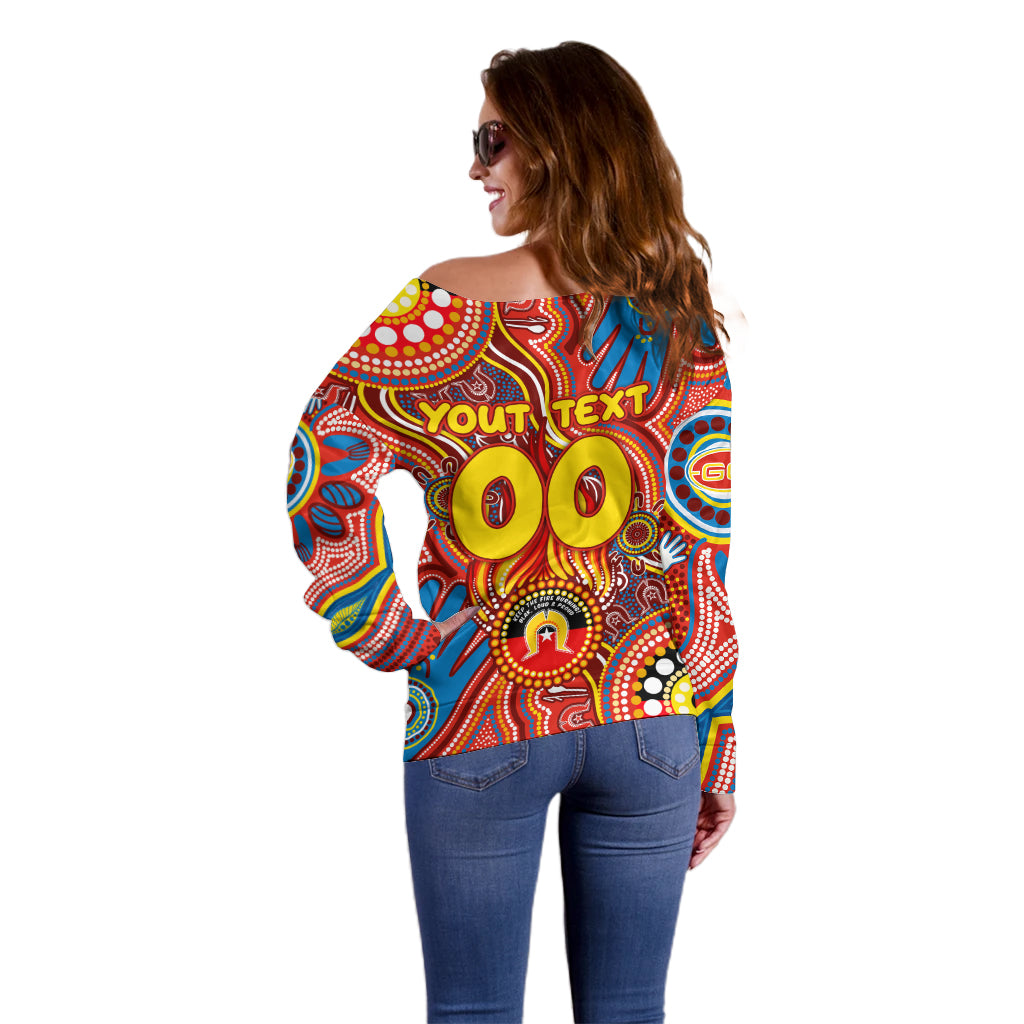 Personalised NAIDOC Week 2024 Gold Coast Suns Off Shoulder Sweater Australian Aboriginal Hand Painting