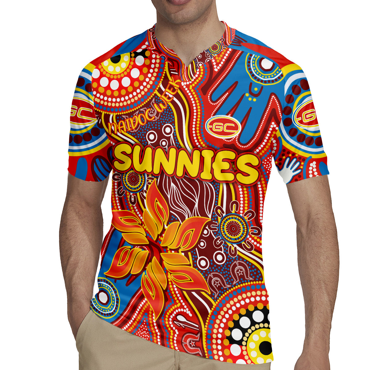 Personalised NAIDOC Week 2024 Gold Coast Suns Rugby Jersey Australian Aboriginal Hand Painting