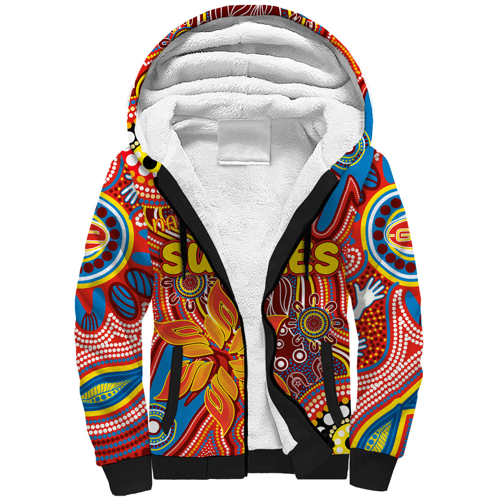 Personalised NAIDOC Week 2024 Gold Coast Suns Sherpa Hoodie Australian Aboriginal Hand Painting