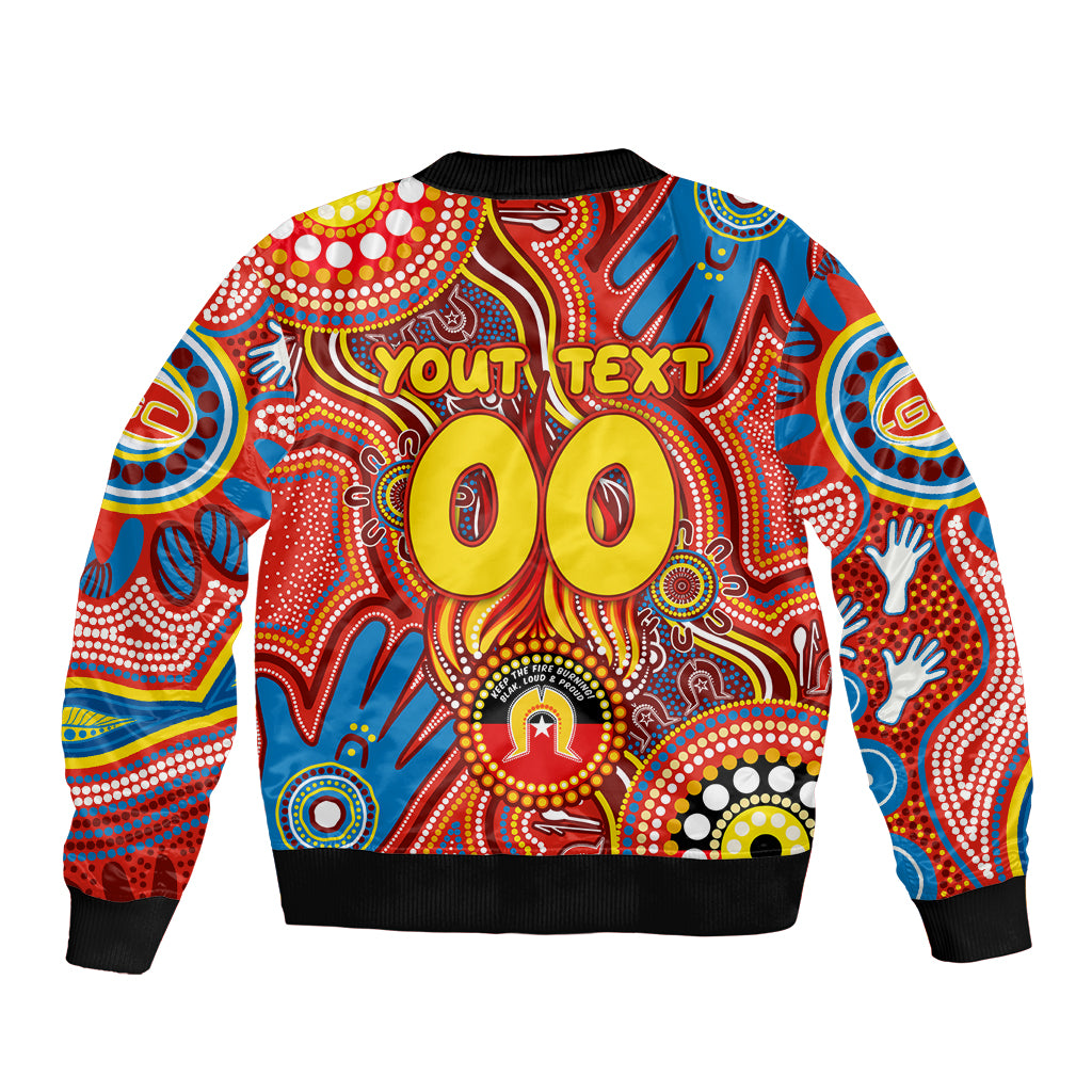 Personalised NAIDOC Week 2024 Gold Coast Suns Sleeve Zip Bomber Jacket Australian Aboriginal Hand Painting
